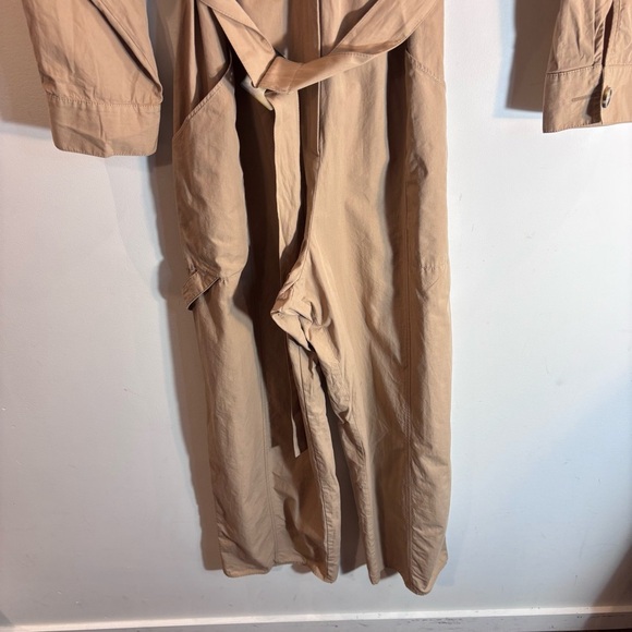 ZARA Sz L Boiler Suit Tan Belted Jumpsuit long Sleeve Patch Pockets Loose Leg - Picture 4 of 10